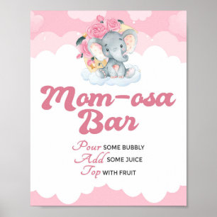 Póster Chica de Elefante Rosa Baby Shower Rótulo de bar M