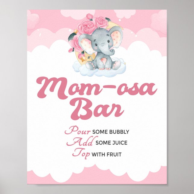 Póster Chica de Elefante Rosa Baby Shower Rótulo de bar M (Frente)