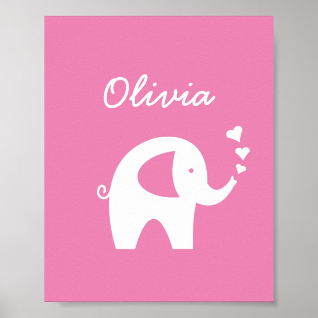 Póster Chica de elefante rosa cuarto de bebé poster de de (Frente)