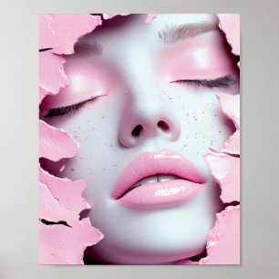 Póster Chica de ensueño rosa retrato abstracto