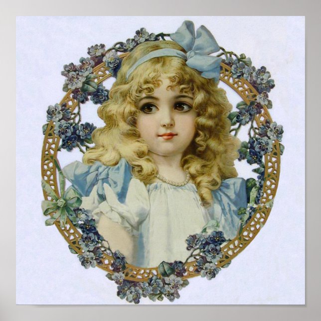 Póster Chica de época con flores y flores hermosas (Frente)