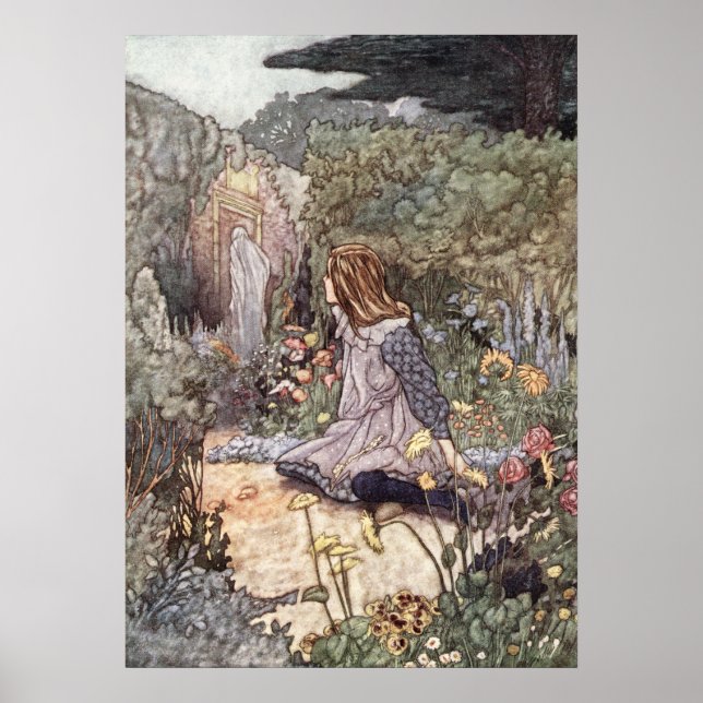 Póster Chica de época en el jardín de flores por Charles  (Frente)