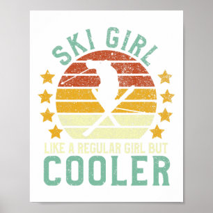 Póster Chica De Esquí Divertida Instructora Y Esquiadora
