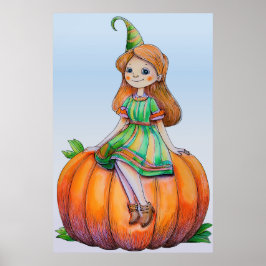 Póster Chica de fantasía en un Poster de calabaza