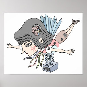 Póster Chica de fantasía mecánica.