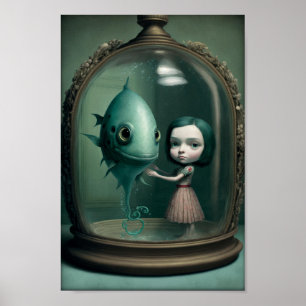 Póster Chica de fantasía y criatura acuárium extraños