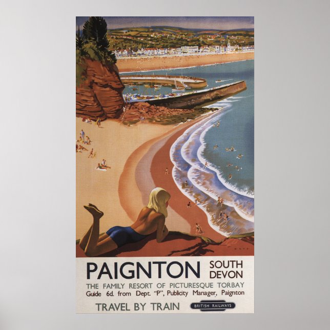Póster Chica de Ferrocarriles Británicos mirando un preci (Frente)