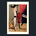 Póster Chica de Flapper Art Deco de los años 20<br><div class="desc">Tomada de la revista Jugend, c1924 - artista H.O.Binder. Escena Art Deco retro vintage de la Edad de Jazz de los 20. Una chica sorprendida vestida a la moda, de pie junto a cortinas y sillas rojas, gira su cabeza en dirección a una figura enmascarada, ¡mientras su caja de máscaras...</div>