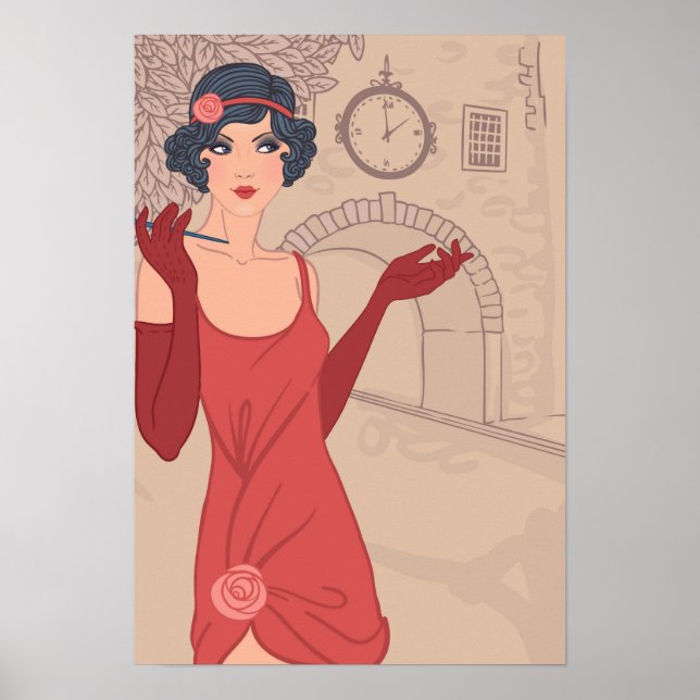 Póster Chica de Flapper ilustrado (Frente)