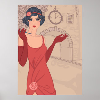 Póster Chica de Flapper ilustrado