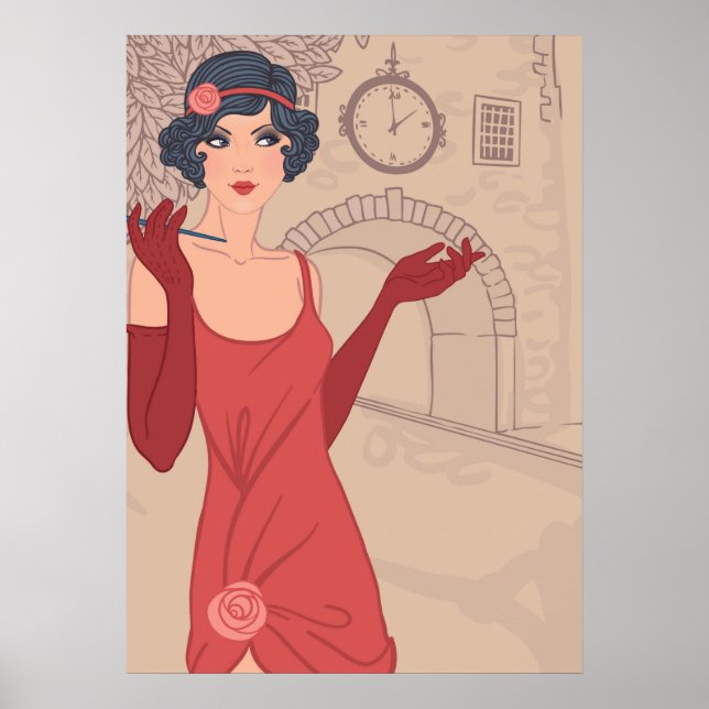 Póster Chica de Flapper ilustrado (Frente)