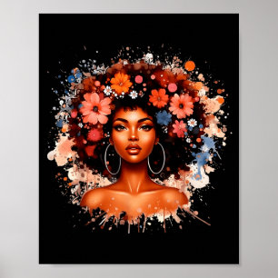 Póster Chica de flores con cabello afro de la historia ne