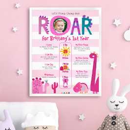 Póster Chica de fotografía de dinosaurios rosados primer