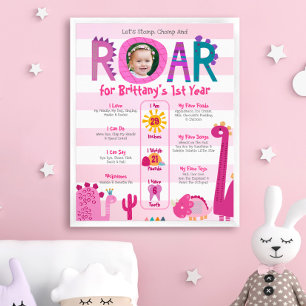 Póster Chica de fotografía de dinosaurios rosados primer 