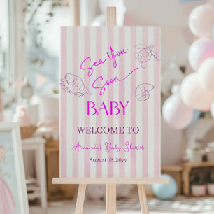 Póster Chica de Franjas Costeras Bienvenida a tu Baby Sho
