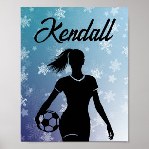 Póster Chica de fútbol invierno personalizado Ombre copo