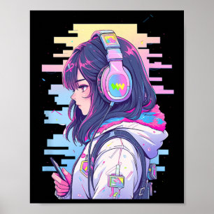 Póster Chica de gamer Funny Pastel Japón Anime Streamer J