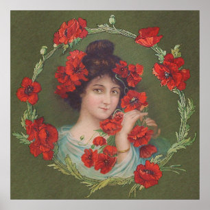 Póster Chica de Gibson de la amapola del Victorian de