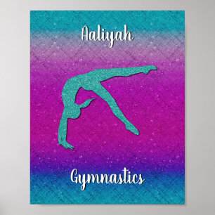 Póster Chica de Gimnasia Turquesa Magenta Ombre