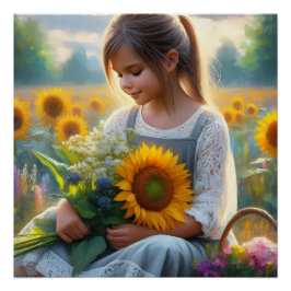 Póster Chica de girasol