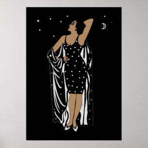 Póster Chica de glamour de época poster blanco negro sin
