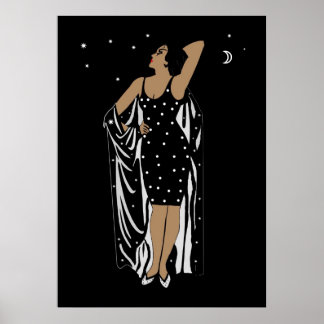 Póster Chica de glamour de época poster blanco negro sin 
