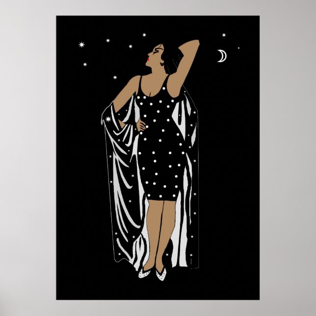 Póster Chica de glamour de época poster blanco negro sin  (Frente)
