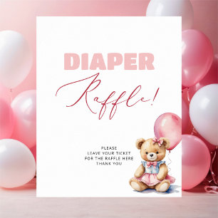 Póster Chica de globo rosa de oso Baby Shower Diaper Raff