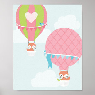 Póster Chica de globos aerostáticos Nursery Art