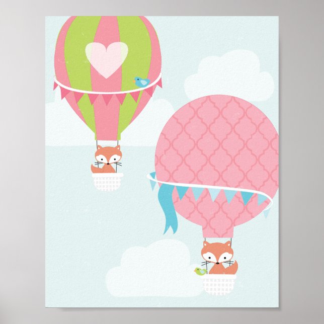 Póster Chica de globos aerostáticos Nursery Art (Frente)