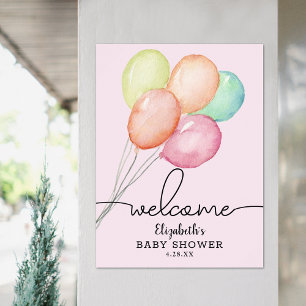 Póster Chica de globos de acuarela Baby Shower Bienvenida