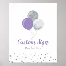 Póster Chica de globos de plata y morado Personalizado de