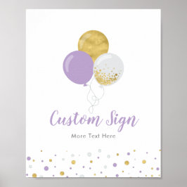 Póster Chica de globos dorados y morados Personalizado de