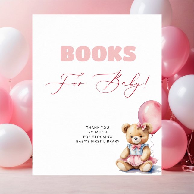 Póster Chica De Globos Rosados De Oso Libros Baby Shower  (Subido por el creador)