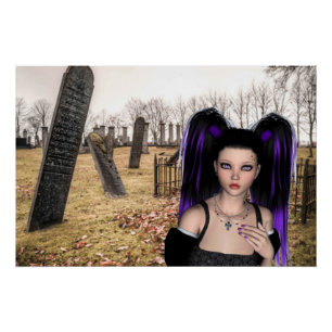 Póster chica de gótico en el cementerio de Halloween