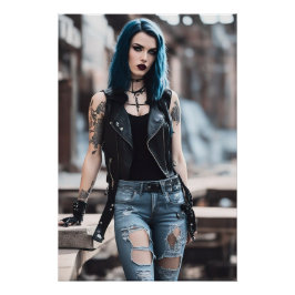 Póster Chica de gótico posando con vías ferroviarias