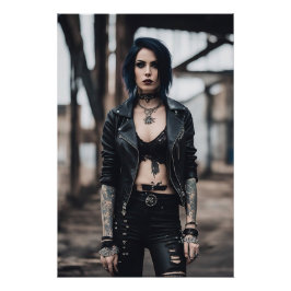 Póster Chica de gótico posando frente al viejo puente