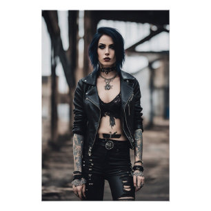 Póster Chica de gótico posando frente al viejo puente