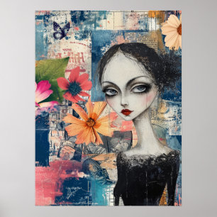 Póster Chica de Gótico victoriano mariposa floral Resumen