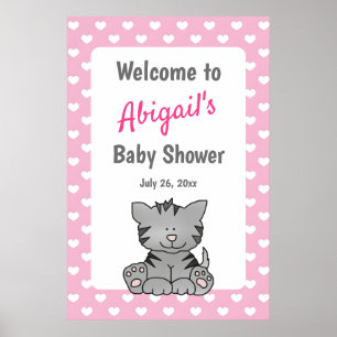 Póster Chica de Gris Gris y Corazón de Baby Shower