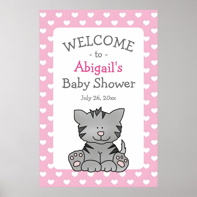 Póster Chica de Gris Gris y Corazón de Baby Shower (Frente)