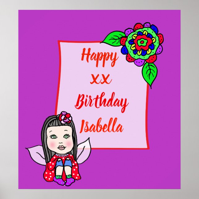 Póster Chica de hadas caucásicas feliz cumpleaños (Frente)