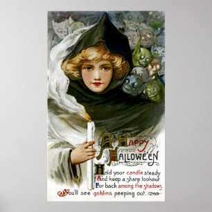 Póster Chica de Halloween del vintage