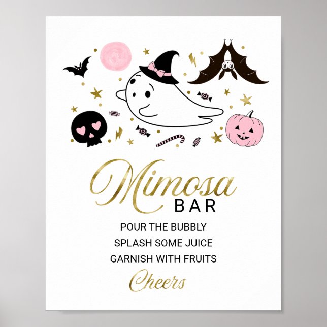 Póster Chica de Halloween Rótulo Baby Shower Mimosa Bar (Frente)