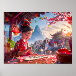 Póster Chica de historietas escribe caligrafía en mayo