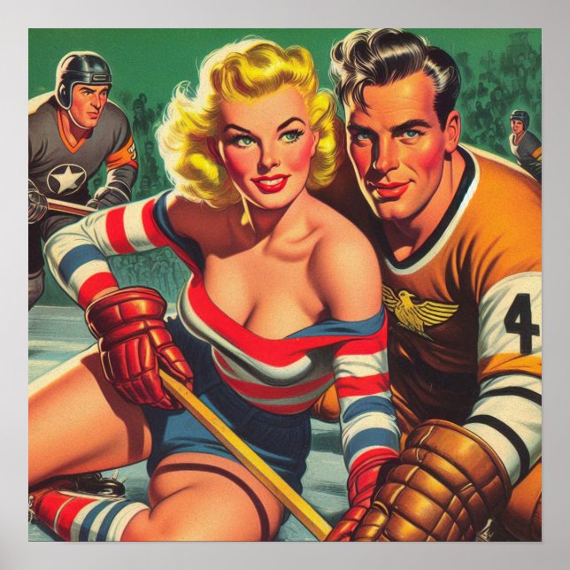 Póster Chica de hockey vintage (Frente)