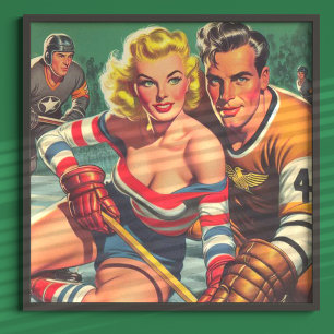 Póster Chica de hockey vintage