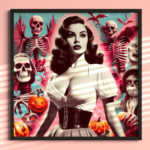 Póster Chica de horror retro