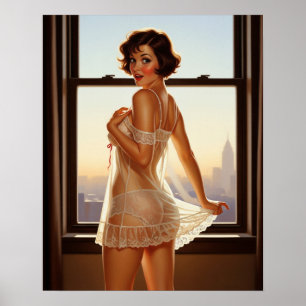 Póster Chica de introducción a la vieja escuela retro