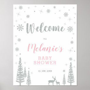 Póster Chica de invierno Baby Shower, signo de bienvenida